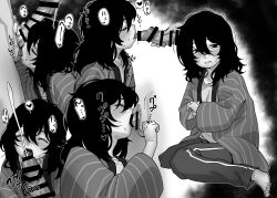 1boy 1girl aged_down bar_censor blush censored closed_eyes commentary_request cum ejaculation feet fellatio greyscale haori heart hetero japanese_clothes kyomoto_(look_back) licking licking_penis licking_testicle loli long_hair look_back_(manga) messy_hair monochrome multiple_views nukosann oral pants penis spoken_heart testicles toes tongue tongue_out translation_request
