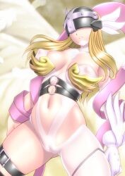  1girl angel angel_wings angewomon asymmetrical_clothes belt black_belt blonde_hair bodysuit breasts cleavage clothing_cutout commentary_request covered_collarbone covered_erect_nipples covered_eyes cowboy_shot digimon digimon_(creature) elbow_gloves falling_feathers feathered_wings feathers gloves hagoromo helmet helmet_over_eyes large_breasts long_hair multiple_wings navel o-ring o-ring_belt parted_lips sakura_ryuuken shawl single_elbow_glove skindentation solo stomach stomach_cutout thigh_belt thigh_strap white_bodysuit white_gloves winged_gloves winged_helmet wings 