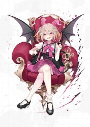 #compass 1boy blonde_hair blush crossdressing crossdressing_(mtf) crossed_legs fang highres holding holding_riding_crop horns lovey_chouchoumarchou official_art open_mouth osugaki pink_eyes pink_ribbon ribbon riding_crop single_thighhigh sitting smile solo suspenders thighhighs trap twintails vampire wings