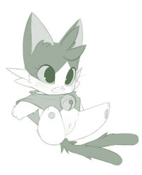 1girl animal_ears animal_feet animal_hands animal_nose barefoot bell blush body_fur capelet cat_ears cat_girl cat_tail chibi cleft_of_venus clenched_teeth facial_mark fang feet female_focus forked_tail furry furry_female heartbeat_(game) jingle_bell kekitopu klein_gremory light_blush looking_afar monochrome naked_capelet neck_bell pawpads pussy simple_background sketch soles solo spread_legs tail teeth uncensored whisker_markings white_background
