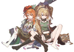  2girls absurdres animal_ear_headwear animal_ears arms_behind_head arms_up aviator_cap belt beret black_belt black_coat black_footwear black_gloves black_shorts blonde_hair blue_eyes blush boots bound bow_hairband breasts brown_jacket chain cleavage clenched_hands clenched_teeth clothes_pull coat coat_on_shoulders commission cowboy_shot cuffs fake_animal_ears fingerless_gloves full_body gloves goggles goggles_on_headwear green_hairband green_shirt grey_shorts gun hairband handgun hands_up hat highres jacket knee_boots kneehighs lace-up_boots lilya_(reverse:1999) long_hair looking_at_viewer lopera_(reverse:1999) mask mask_around_neck medium_hair midriff multiple_girls navel nipple_stimulation open_mouth orange_eyes orange_hair oxygen_mask panties ponytail pussy_juice red_hat remote_control_vibrator restrained reverse:1999 revolver sao7 sex_toy shirt shoes shorts shorts_pull side_ponytail single_bare_foot single_shoe sitting socks spread_legs teeth thigh_belt thigh_strap torn_clothes torn_shirt torn_shorts torn_socks underwear unworn_eyewear unworn_headwear unworn_shoes v-shaped_eyebrows vibrator vibrator_on_nipple vibrator_over_clothes vibrator_under_clothes vibrator_under_panties weapon white_background white_panties white_shirt white_socks 