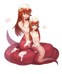  2girls :d age_difference bare_arms bare_shoulders bath blue_eyes breasts cherry_(snekfag) collarbone commission convenient_censoring fang full_body hair_between_eyes hair_ornament hairclip highres lamia large_breasts loli long_hair looking_at_viewer miia_(monster_musume) monster_girl monster_musume_no_iru_nichijou mother_and_daughter multiple_girls navel nude onee-loli open_mouth original pointy_ears red_hair scales simple_background smile soap_bubbles soap_censor sookmo tail washing_hair white_background yellow_eyes yuri  rating:Questionable score:51 user:danbooru