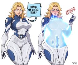  1girl anal anal_object_insertion blue_bodysuit blush bodysuit breasts butt_plug dildo double_penetration fantastic_four highres invisible large_breasts marvel marvel_rivals multicolored_bodysuit object_insertion partially_invisible sex_toy simple_background smile snapping_fingers sue_storm superhero_costume two-tone_bodysuit vaginal vaginal_object_insertion white_bodysuit yatagarasupen  rating:Explicit score:101 user:danbooru