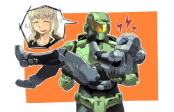  1boy 1girl angry armor blush cal-141 carrying couple fume halo_(game) halo_(series) halo_legends helmet hobbang long_hair o&#039;brian_(halo) odst power_armor power_suit princess_carry science_fiction spartan spartan_(halo) sweatdrop 