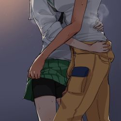 2girls bike_shorts character_request dark-skinned_female dark_skin female_focus girls_und_panzer green_skirt head_out_of_frame height_difference hoshino_(girls_und_panzer) multiple_girls pants shorts shorts_under_skirt skirt sweat toku_(yhpv8752) yellow_pants yuri rating:Sensitive score:44 user:Dweenie
