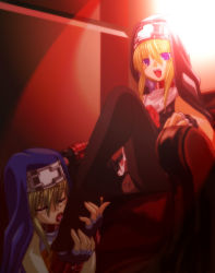 2boys alternate_color arc_system_works blonde_hair blue_eyes bridget_(guilty_gear) dual_persona feet foot_worship guilty_gear guilty_gear_xx licking licking_foot multiple_boys nun panties panties_under_pantyhose pantyhose pantyshot plantar_flexion saliva selfcest slave tongue trap trap_on_trap underwear rating:Sensitive score:61 user:danbooru