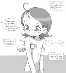  1boy 1girl age_difference armpit_sex blush completely_nude disembodied_penis english_text erection father_and_daughter female_focus flat_chest greyscale highres incest loli male_focus medium_hair mitchan monochrome navel nipples nude ojamajo_doremi penis senoo_aiko speech_bubble talking testicles trembling  rating:Explicit score:198 user:VHSephi