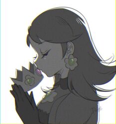  1girl closed_eyes crown earrings flower_earrings from_side gloves holding holding_crown jewelry long_hair mario_(series) nintendo ponfu_y princess_daisy simple_background super_smash_bros. white_background  rating:General score:2 user:danbooru