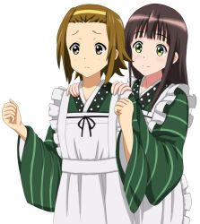  2girls black_hair brown_hair gochuumon_wa_usagi_desu_ka? green_kimono japanese_clothes k-on! kimono multiple_girls satou_satomi tainaka_ritsu ujimatsu_chiya voice_actor_connection 