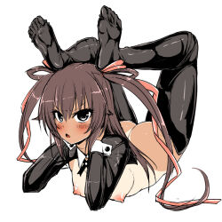  1girl ass blush breasts brown_hair flexible hair_ornament long_hair lovelovemaid meme_attire mizuki_yukikaze nipples pigtail_braids reverse_bunnysuit reverse_outfit simple_background small_breasts taimanin_(series) taimanin_yukikaze tan twintails very_long_hair  rating:Explicit score:68 user:Thefallenxx69