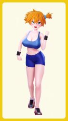  1girl 3d abs animated ass asymmetrical_hair blush bouncing_ass bouncing_breasts breasts cowboy_shot dancing female_focus green_eyes grin gym_leader h264_(codec) hand_on_own_hip highres large_breasts looking_at_viewer midriff mikumikudance misty_(pokemon) mu_mmd muscular navel nintendo orange_hair pokemon pokemon_frlg ponytail pov short_hair shorts side_ponytail smile solo standing tagme thick_thighs thighs video wristband  rating:Sensitive score:41 user:Kasu86