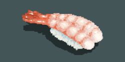 fish_(food) food food_focus green_background hisachan55cute nigirizushi no_humans original pixel_art rice shadow shrimp simple_background still_life sushi