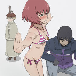  00s 1girl 2boys animal animal_on_head bikini blush braid cowboy_shot darker_than_black flat_chest flying_squirrel full_body fur_trim green_eyes hei_(darker_than_black) jewelry july_(darker_than_black) kanna_asuke knee_up multiple_boys necklace on_head outstretched_arms outstretched_hand petite petya red_hair side-tie_bikini_bottom single_braid spread_arms squirrel striped_bikini striped_clothes suou_pavlichenko swimsuit trembling  rating:Sensitive score:52 user:danbooru