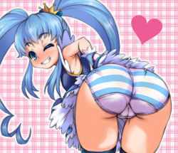 10s 1girl ass bad_id bad_pixiv_id blue_eyes blue_hair blush cameltoe crown cure_princess female_focus gold_crown happinesscharge_precure! heart long_hair looking_at_viewer looking_back magical_girl matching_hair/eyes nikobun one_eye_closed panties precure shirayuki_hime solo striped_clothes striped_panties twintails underwear wink rating:Questionable score:87 user:danbooru