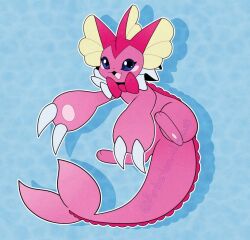 amberlea black_eyes blue_sclera claws colored_sclera digimon elizamon fusion gen_1_pokemon nintendo open_mouth pokemon ribbon tail tongue vaporeon