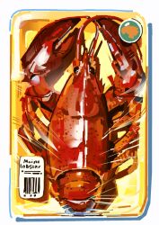  analogous_colors barcode border food_packaging highres junbuug lobster lobster_claw no_humans original seafood still_life styrofoam white_border 