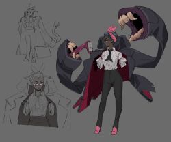  1girl absurdres bow dark-skinned_female dark_skin hair_bow high-waist_pants highres milkytiddyboy pants pink_bow shirt sketch tagme white_shirt  rating:General score:2 user:danbooru