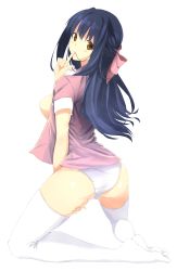 1girl absurdres agent_aika aika_(series) alternate_costume ass bad_id bad_pixiv_id blue_hair blush bow breasts breasts_out brown_eyes delmo female_focus finger_in_own_mouth finger_to_mouth full_body golden_delmo hair_bow hair_in_own_mouth hair_ornament hair_ribbon half_updo hand_on_own_thigh highres kneeling legs long_hair looking_back medium_breasts no_bra no_nipples nurse open_clothes open_mouth panties pantyshot ribbon rie_petoriyacowa short_sleeves shushing simple_background solo thighhighs thighs topless_female underwear white_background white_panties white_thighhighs yuukauta rating:Explicit score:38 user:humaritt