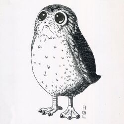  adriangcornejo bird full_body greyscale initial monochrome no_humans porg simple_background solo star_wars star_wars:_the_last_jedi white_background 