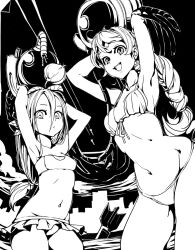  2girls armpits bikini bikini_skirt carrying_overhead front-tie_bikini_top front-tie_top hair_between_eyes height_difference highres looking_at_viewer multiple_girls navel original stomach swimsuit tagaya6592 thighs torpedo 