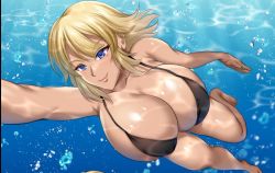  bikini blonde_hair breasts huge_breasts original smile swimming swimsuit underwater  rating:Questionable score:23 user:jojosstand