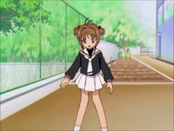  animated animated_gif brown_hair cardcaptor_sakura green_eyes kinomoto_sakura miniskirt school_uniform screencap skirt tagme tomoeda_middle_school_uniform  rating:Sensitive score:8 user:Master741