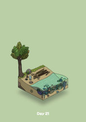 absurdres beach boulder campfire commentary_request coral diorama fish gozz green_background highres isometric log ocean original rope tree rating:General score:0 user:danbooru