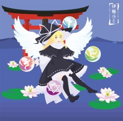  1girl angel_wings black_dress black_hat blonde_hair bow braid cinnamon_ruru dress hat hat_ribbon highres kirisame_marisa kirisame_marisa_(seihou) long_hair long_sleeves ribbon seihou skirt smile solo touhou vector_art white_ribbon wings witch_hat yellow_eyes 