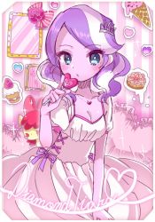  1girl 2016 apple_bloom blue_eyes breasts cake candy character_name child clothes cupcake diamond_tiara dress equestria_girls eyebrows eyelashes food heart humanization ice_cream_cone jewelry lollipop looking_at_viewer my_little_pony my_little_pony:_equestria_girls my_little_pony:_friendship_is_magic purple_hair solo_focus striped tiara weiliy  rating:Sensitive score:19 user:usernam