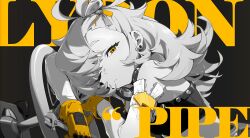  1girl absurdres bangs_pinned_back bare_shoulders black_background closed_mouth detached_sleeves earrings english_text gloves greyscale_with_colored_background hair_ribbon head_rest highres jewelry long_hair looking_at_viewer mindscape_cinema_(zenless_zone_zero) monochrome motor_vehicle official_art one_eye_closed orange_eyes orange_gloves piper_wheel ribbon short_eyebrows solo spot_color stud_earrings upper_body yellow_eyes yellow_gloves zenless_zone_zero 