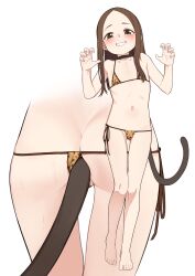 1girl absurdres anal anal_beads anal_object_insertion anal_tail animal_collar animal_print ass barefoot bikini blush brown_eyes brown_hair butt_plug claw_pose collar commentary fake_tail feet female_focus fingernails flat_chest full_body gluteal_fold grin hands_up highres karakai_jouzu_no_takagi-san legs leopard_print loli long_hair looking_at_viewer lowleg micro_bikini multiple_views nail_polish navel object_insertion panapana_(pixiv_12562150) parted_bangs pink_nails projected_inset sex_toy side-tie_bikini_bottom smile standing stomach swimsuit tail takagi-san thigh_gap toenails toes white_background rating:Explicit score:421 user:danbooru