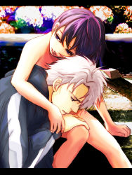  1boy 1girl aged_down fate/zero fate_(series) flower hood hoodie letterboxed loli maholand matou_kariya matou_sakura matou_sakura_(fate/zero) nude purple_eyes purple_hair white_hair  rating:Questionable score:8 user:danbooru