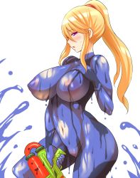 1girl blonde_hair blush bodypaint breasts false_clothes female_focus hand_on_own_chest huge_nipples konno_tohiro large_breasts long_hair looking_at_viewer metroid naked_paint navel nintendo nipples nude paint_splatter painted_clothes ponytail purple_eyes pussy samus_aran simple_background solo splatoon_(series) splatoon_1 splattershot_(splatoon) tagme uncensored white_background zero_suit rating:Explicit score:177 user:danbooru