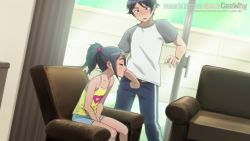 1boy 1girl animated bare_shoulders black_hair blue_shorts blush breasts closed_eyes collarbone couch cum cum_on_body dark-skinned_female dark_skin downblouse ejaculation facial fellatio geewhy grin hetero indoors interior kousaka_kyousuke leaning_forward loli male_masturbation masturbation nipples open_mouth oral ore_no_imouto_ga_konna_ni_kawaii_wake_ga_nai penis penis_awe ponytail ria_hagry shirt shorts sitting small_breasts smile standing teeth uncensored upper_teeth_only video white_shirt yellow_shirt rating:Explicit score:4169 user:DarkToonLink