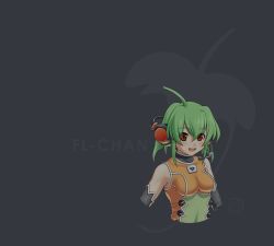  :d ahoge blush elbow_gloves fl-chan fl_studio gloves green_hair headphones microphone official_art open_mouth orange_eyes red_eyes short_hair simple_background smile upper_body uruido  rating:Sensitive score:1 user:PearFinch
