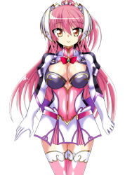  1girl breasts brown_eyes cleavage enciel_rena gloves kourin_tenshi_en_ciel_rena large_breasts long_hair looking_at_viewer magical_girl pink_hair pink_thighhighs smile solo thighhighs tomoe_rena transparent_background zesuto zettai_ryouiki 