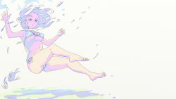  1girl animal bikini blue_bikini blue_eyes breasts enkyo_yuuichirou feet female_focus fish freediving front-tie_top full_body highres holding_breath large_breasts long_hair navel original side-tie_bikini_bottom simple_background solo swimming swimsuit underboob underwater white_hair  rating:Sensitive score:12 user:danbooru
