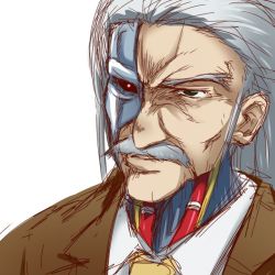  1boy cyborg eitaisa erich_(seihou) facial_hair green_eyes male_focus mustache necktie seihou shirt solo white_hair 