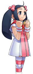  1girl absurdres ball black_hair blush_stickers bow clenched_hands dress edaki_shin&#039;ya from_side game_cg hair_bow hands_up highres horizontal-striped_thighhighs justice_gakuen karuizawa_momo long_hair moero!_justice_gakuen multiple_hair_bows non-web_source official_art shoes simple_background smile sneakers solo striped_clothes striped_sweatband striped_thighhighs tennis tennis_ball thighhighs transparent_background twintails white_background 