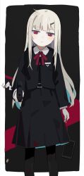  1girl blonde_hair expressionless facing_viewer girls&#039;_frontline gun handgun highres holding holding_gun holding_weapon long_hair looking_at_viewer neck_ribbon p99_(girls&#039;_frontline) phone red_eyes ribbon shell_casing smoke standing straight-on walther walther_p99 weapon yuki_hotaru 