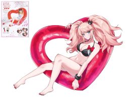  1girl absurdres barefoot bear_hair_ornament big_hair bikini black_bikini black_bra black_scrunchie blonde_hair blue_eyes bow bow_bikini bow_bra bra breasts cleavage closed_mouth commentary_request danganronpa:_trigger_happy_havoc danganronpa_(series) enoshima_junko feet full_body gyaru hair_ornament halterneck heart highres hy_(fjvlg) knee_up large_breasts legs looking_at_viewer magazine_(object) nail_polish navel pale_skin photo-referenced ponytail reclining red_bow red_nails reference_inset scrunchie sidelocks sideways_glance simple_background sitting sitting_on_object smile solo stomach string_bikini swimsuit toenail_polish toenails toes twintails underwear v-shaped_eyebrows white_background wrist_scrunchie  rating:Sensitive score:8 user:smutuploader