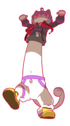 1girl 221_(tsutsuichi) :3 ahoge animal_ears black_sleeves blush cat_ears cat_girl cat_tail commentary_request derivative_work dynamax food food_print full_body gen_1_pokemon gigantamax gigantamax_(other) gigantamax_meowth hair_between_eyes highres hololive long_sleeves long_torso medium_hair meowth midriff navel nekomata_okayu nekomata_okayu_(1st_costume) nintendo onigiri onigiri_print pants parody paw_pose pokemon pokemon_(creature) pokemon_swsh purple_eyes shoes solo tail virtual_youtuber white_background yellow_shoes rating:Sensitive score:13 user:danbooru