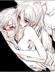 10s 2girls biting blush breasts biting_ear hino_akane_(smile_precure!) midorikawa_nao monochrome multiple_girls nipple_stimulation nipple_tweak nipples precure short_hair sleeves_rolled_up small_breasts smile_precure! tima yuri rating:Questionable score:20 user:danbooru