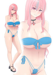  1girl 20s absurdres arms_behind_back azur_lane bandeau_bikini bikini black_collar blue_bikini breasts bremerton_(azur_lane) collar collarbone grey_hair hair_between_eyes hand_on_own_arm high_heels highres huge_breasts kuwabara_(shirumashi_onsen) lifebuoy long_hair looking_at_viewer mole mole_on_breast mole_under_eye multicolored_hair multiple_views panties pink_eyes pink_hair resized simple_background smile solo streaked_hair swim_ring swimsuit thong two-tone_hair underwear upscaled white_background  rating:Questionable score:17 user:unkown1832_11a0