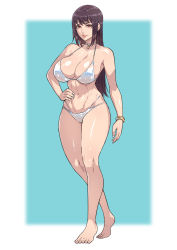  1girl absurdres bikini black_hair breasts cirenk cleavage feet full_body hand_on_own_hip highres ijiranaide_nagatoro-san large_breasts solo standing sunomiya_sana swimsuit  rating:Sensitive score:79 user:Ahegao_lmao