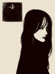  1girl black_hair dvd_case from_side highres long_hair looking_at_viewer musical_note original tp_p_pt white_background 