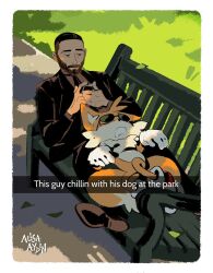  2boys agent_stone alisa_aydin animal_ears bench cellphone commentary drooling english_commentary english_text fake_phone_screenshot fake_screenshot fox_boy fox_ears furry furry_male furry_with_non-furry gloves grass highres interspecies mouth_drool multiple_boys multiple_tails on_bench park_bench phone sitting sleeping sleeping_on_person sonic_(live_action) sonic_(series) sonic_the_hedgehog_(movie) sonic_the_hedgehog_(movie) sunglasses tail tails_(sonic) 