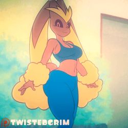 1girl animated animated_gif black_sclera blue_leggings bra breasts closed_eyes colored_sclera creatures_(company) crop_top curvy female_focus furry furry_female game_freak gen_4_pokemon large_breasts leg_hold leg_lift leg_up leggings lopunny lowres midriff nintendo one_eye_closed outdoors pants pink_eyes pokemon pokemon_(creature) shirt solo split spread_legs stomach thighs twistedgrim underwear watermark wink rating:Questionable score:159 user:redlight1