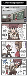 ... 1boy 1girl 4koma ^^^ ahoge alternate_language anger_vein angry artist_request belt blue_eyes brown_eyes brown_hair censored censored_text chair chalkboard choker classroom clenched_hand comic desk emphasis_lines english_text glasses glint hard-translated highres human_(totomono) jewelry ken_to_mahou_to_gakuen_mono necklace official_art open_mouth parted_lips pencil_skirt pointer pun running school school_desk short_hair sitting skirt smile sparkle speech_bubble spoken_ellipsis standing sword talking third-party_edit thumbs_up translated weapon window rating:Sensitive score:1 user:danbooru