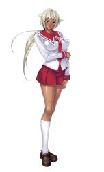 1girl absurdres blue_eyes breasts cara_the_blood_lord dark-skinned_female dark_skin highres kagami_hirotaka large_breasts lilith-soft long_hair looking_at_viewer marika_krishna official_art ponytail school_uniform simple_background skirt solo very_long_hair white_background rating:Sensitive score:19 user:deltaonix